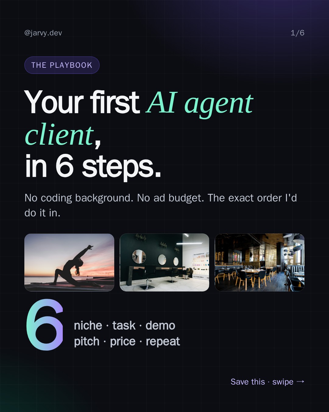 Slide 1: your first AI agent client in 6 steps