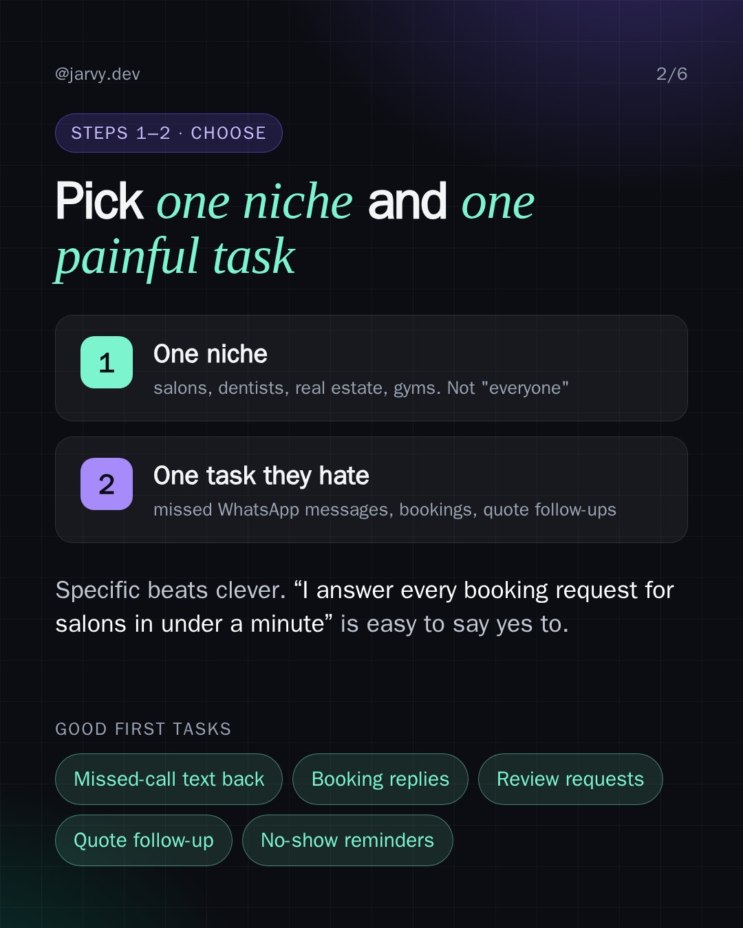 Slide 2: pick one niche and one task