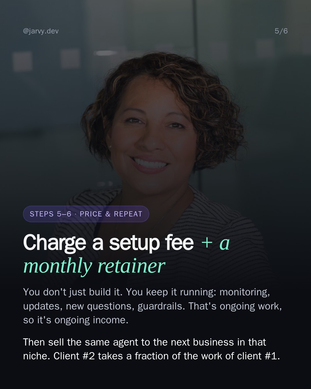 Slide 5: setup fee plus monthly retainer