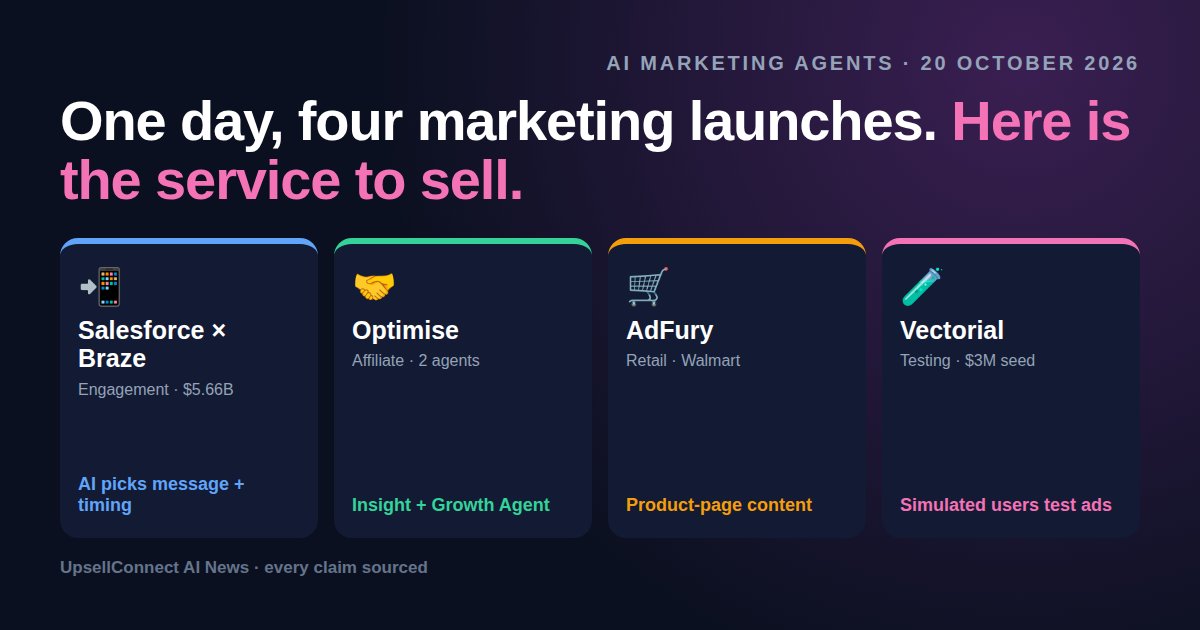 Cover: Salesforce with Braze, Optimise, AdFury and Vectorial, four AI marketing launches on 20 October 2026