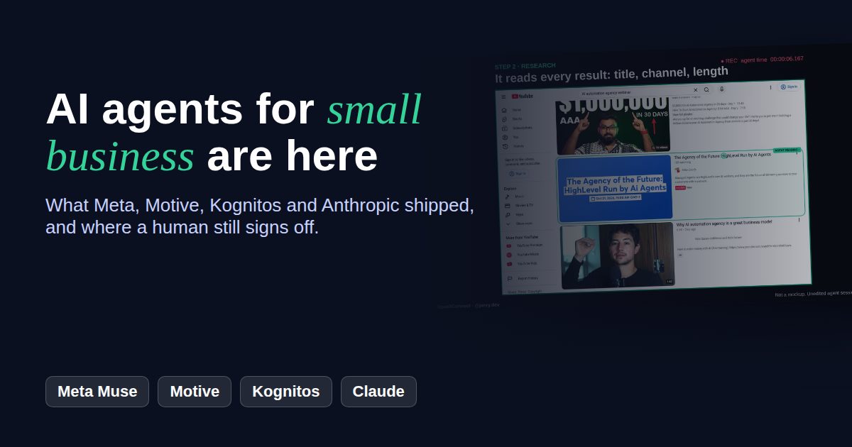 Cover: AI agents for small business are here, Meta Muse, Motive, Kognitos and Claude explained