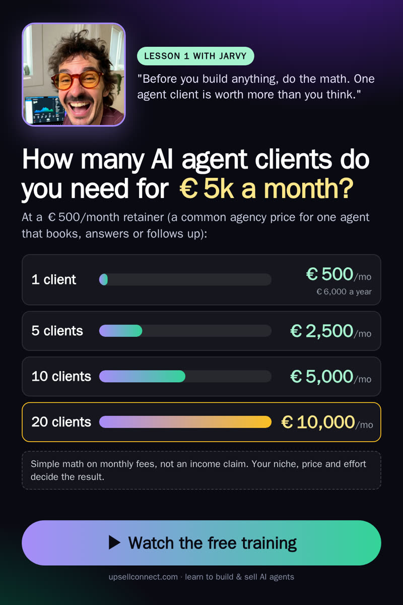 Lesson 1 card: how many AI agent clients you need for 5k a month
