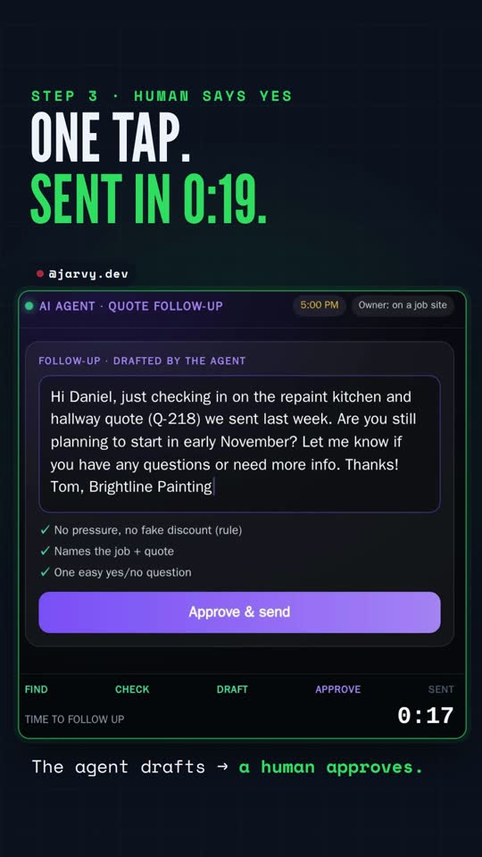 Real screen recording: an AI agent writing a price quote