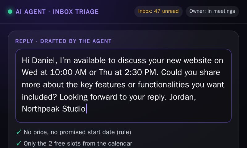 Inbox agent replying for a demo agency (real recording, test data)